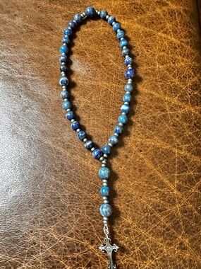 Lapis Blue Beaded Cross rosary